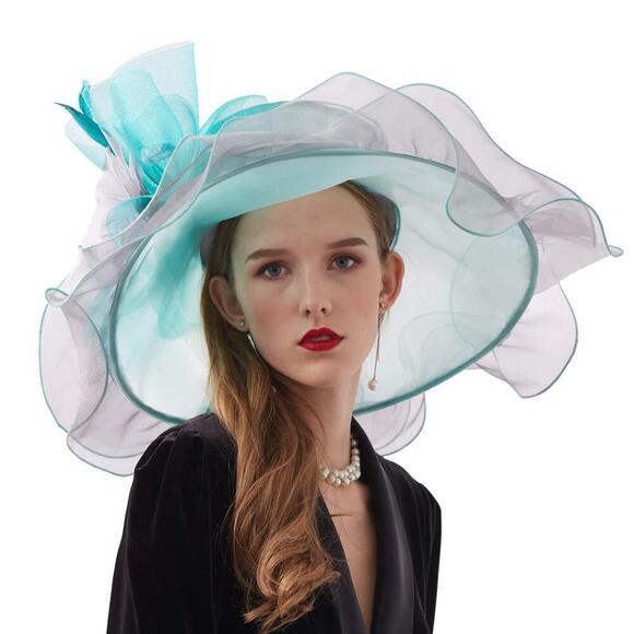 Accessories - Women Organza Church Derby Hat Wide Brim Sun Hats For Wedding Tea 8283